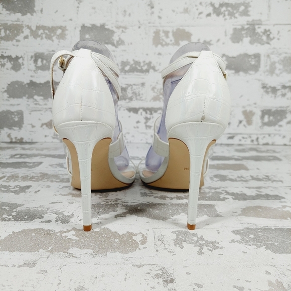 New Guess Felecia White Croc Print Heeled Buckle Strap Sandals E174 - Picture 4 of 12